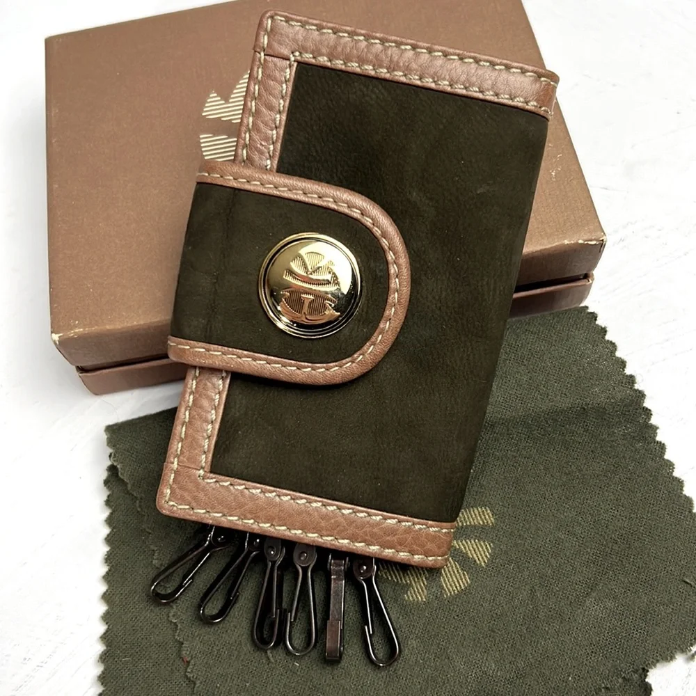 Auth. LOEWE KNAPPE Suede Leather 6 Ring Key Holder brown wallet vtg w.box unisex